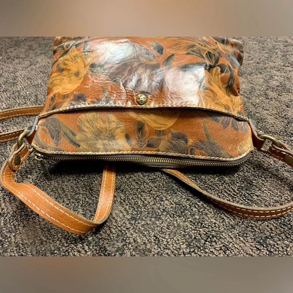 PATRICIA NASH Avellino Italian Leather‎ Floral Brown Crossbody Shoulder Bag